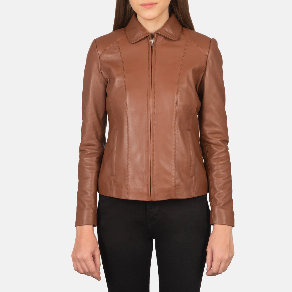 Detailansicht of Shirt &amp; Zipper Hardware on Women Colette Braun Lederjacke für Damen
