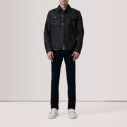 
Conard Faded Schwarz Denim Trucker Lederjacke für Herren - Rückansicht mit passgenauen Schultern & sauberem Saum
