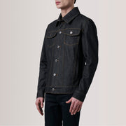 
Conard Faded Schwarz Denim Trucker Lederjacke für Herren - Seitenansicht mit ergonomischem Ärmelschnitt & sportlicher Passform