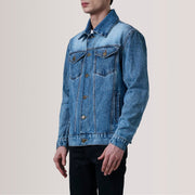 Conard Ice Blau Denim Trucker Lederjacke für Herren For Men - Seitenansicht mit ergonomischem Ärmelschnitt