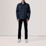 
Indigo Blue Full-Grain leather Jacket - Rückansicht mit passgenauen Schultern & sauberem Saum