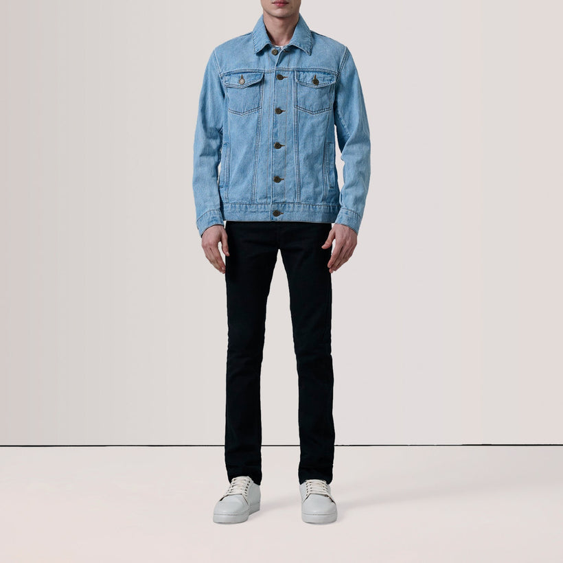 Conard Light Blau Denim Trucker Lederjacke für Herren