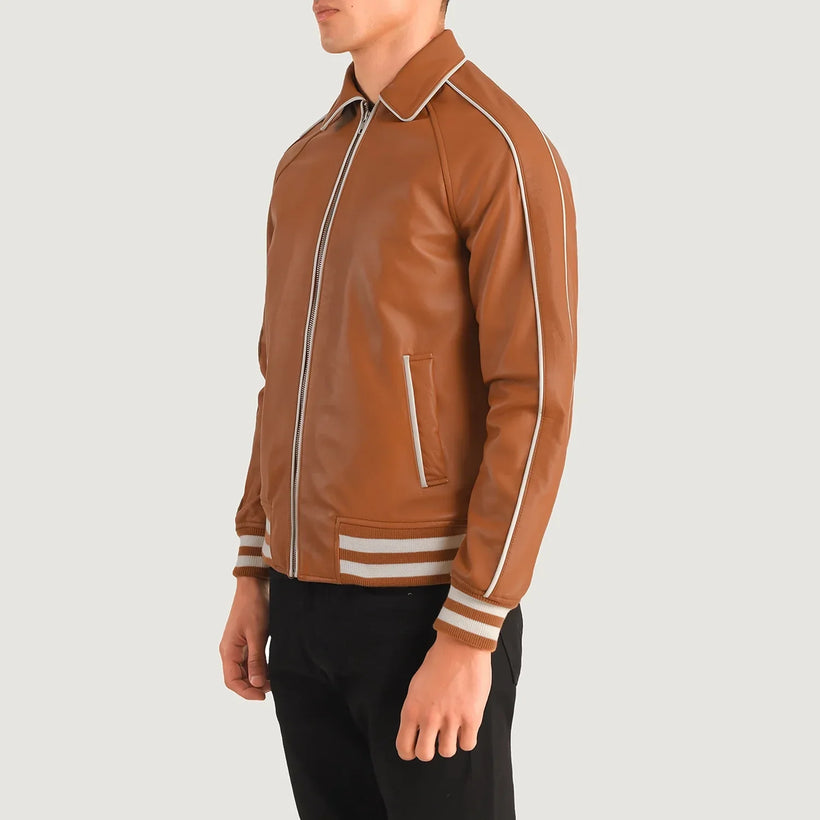 Cooper Hellbraun Braun Leather Varsity Lederjacke für Herren