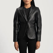 Women's Cora Gesteppt Schwarz Lederblazer für Damen in Black Sheepskin Leather - Vorderansicht &amp; maßgeschneiderte Silhouette | Online Kaufen