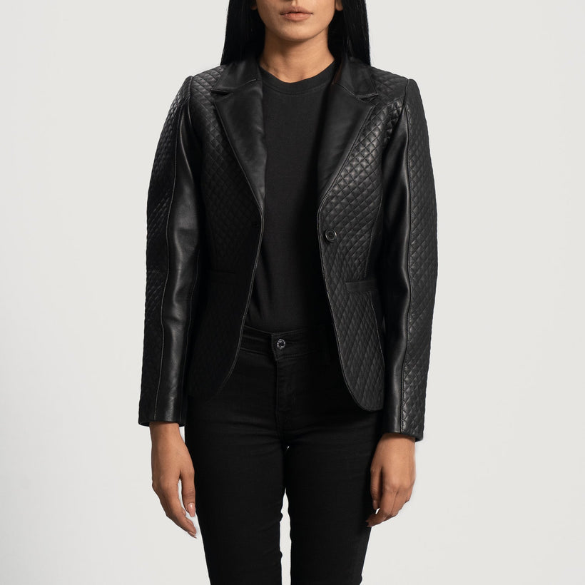 Cora Gesteppt Schwarz Lederblazer für Damen