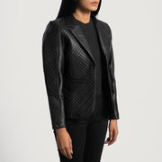 Women's Cora Gesteppt Schwarz Lederblazer für Damen - Seitenansicht mit ergonomischem Ärmelschnitt