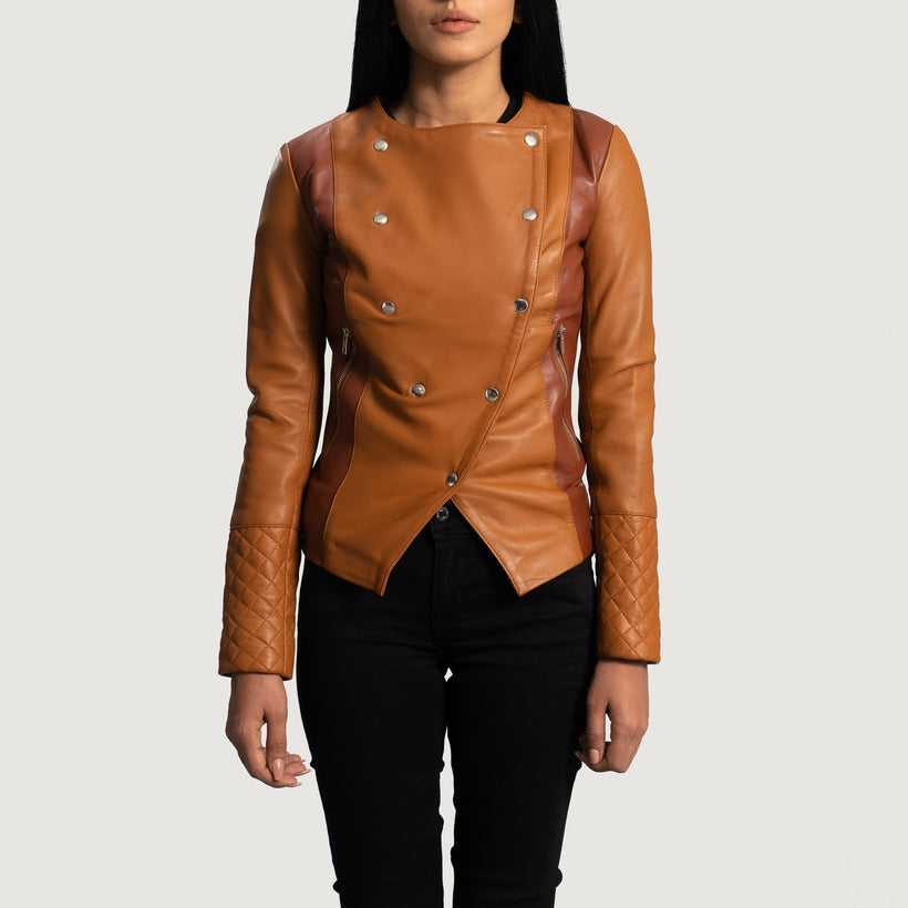 County Hellbraun Overlap Lederjacke für Damen