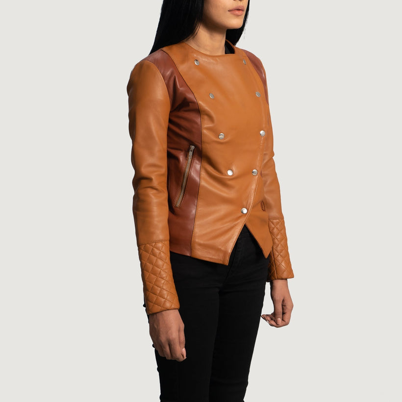 County Hellbraun Overlap Lederjacke für Damen