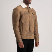 Distressed Brown Sheepskin Snuffed Aviator Jacket - Rückansicht mit passgenauen Schultern &amp; sauberem Saum