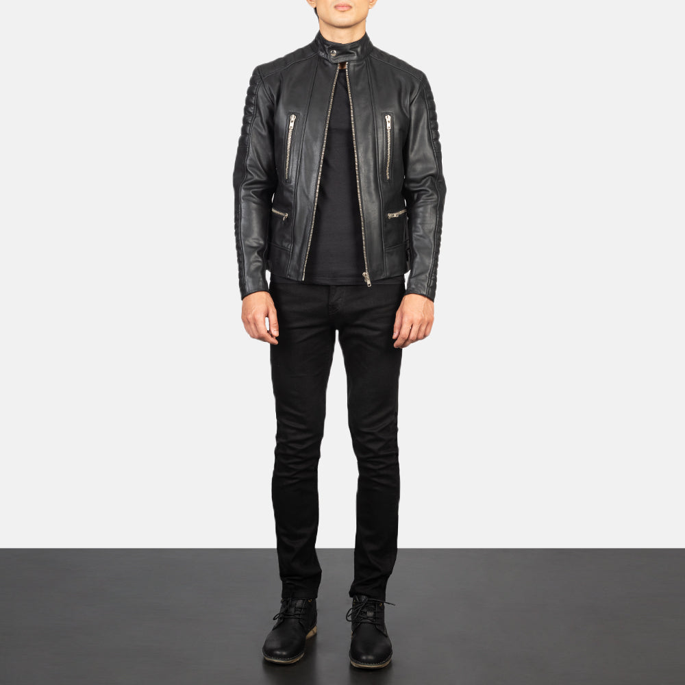 
Damian Grey Suede Biker Jacket - Seitenansicht mit ergonomischem Ärmelschnitt & sportlicher Passform
