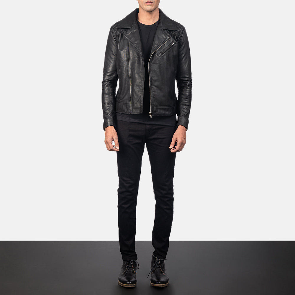 Detailansicht of Notch & Zipper Hardware on Danny Quilted Brown Leather Biker Jacket