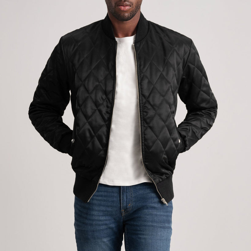 Danson Gesteppt Schwarz Varsity Lederjacke für Herren