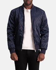 Danson Gesteppt Blau Varsity Lederjacke für Herren - Seitenansicht mit ergonomischem Ärmelschnitt