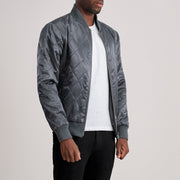 Grey Satin Varsity Jacket - Rückansicht mit passgenauen Schultern &amp; sauberem Saum