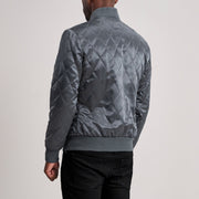 Detailansicht of Varsity &amp; Zipper Hardware on Danson Gesteppt Grau Varsity Lederjacke für Herren