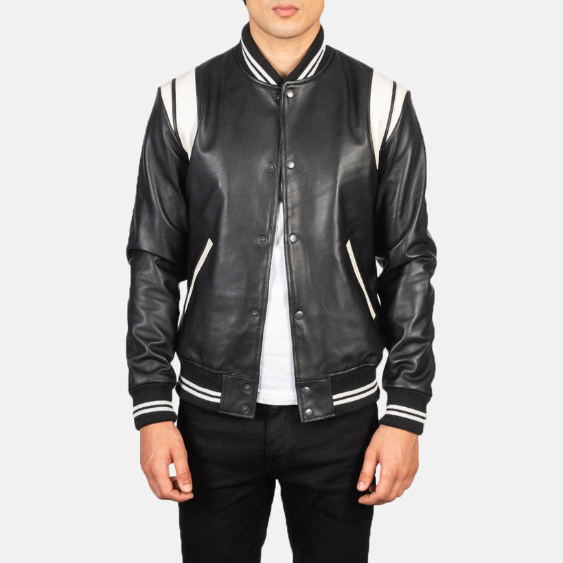 Dantee Schwarz Leather Varsity Lederjacke für Herren