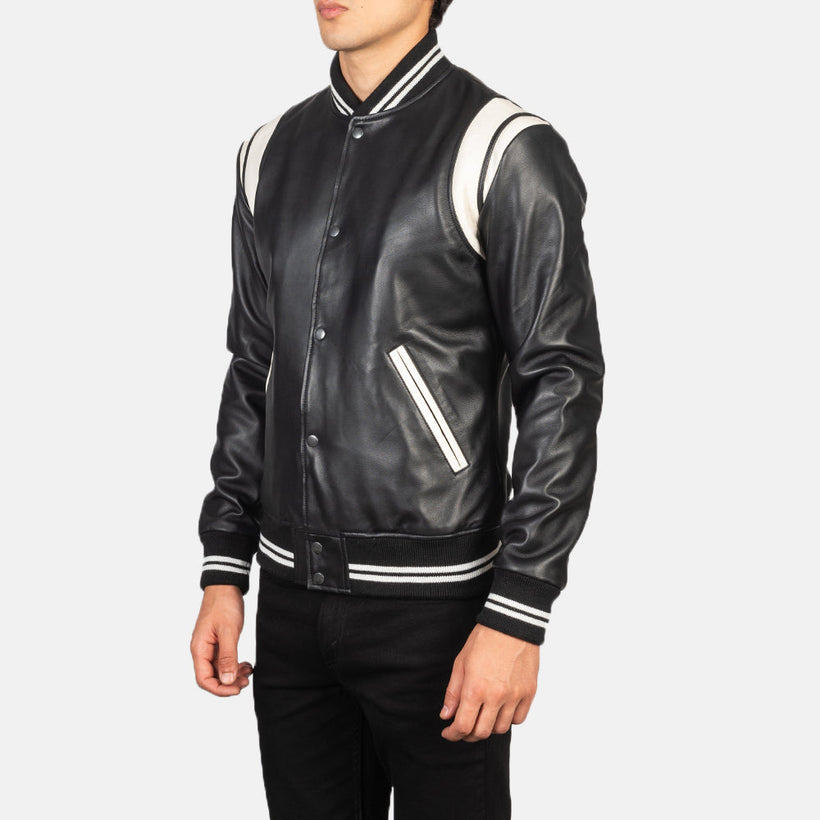 Dantee Schwarz Leather Varsity Lederjacke für Herren