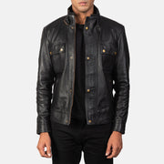 Men's Darren Black Leather Biker Jacket - Seitenansicht mit ergonomischem Ärmelschnitt