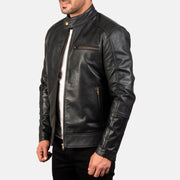 Dean Schwarz Leder-Bikerjacke für Herren - Rückansicht mit passgenauen Schultern &amp; sauberem Saum