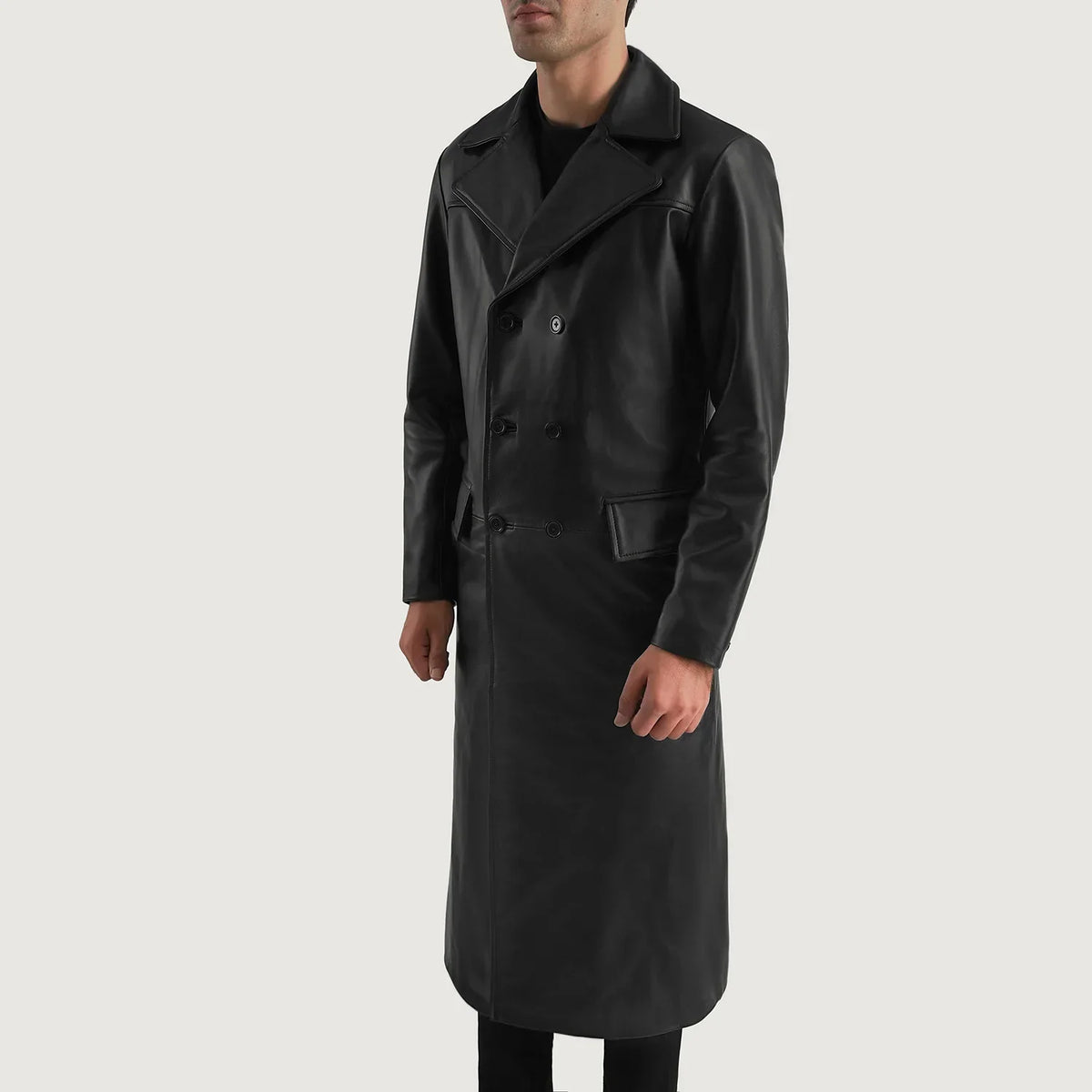 Black Cowhide leather Coat - Rückansicht mit passgenauen Schultern &amp; sauberem Saum