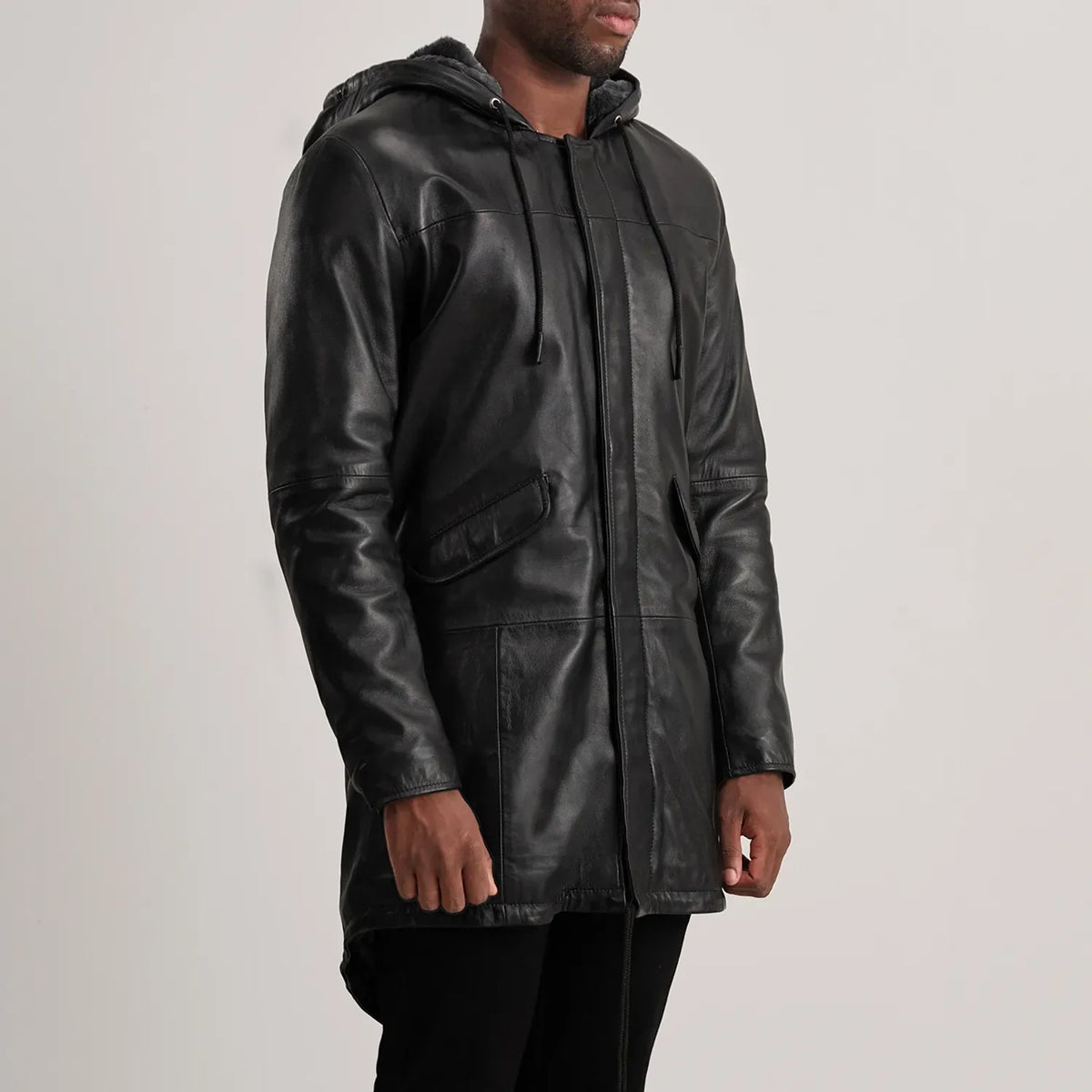 Tan Brown Sheepskin Leather Hooded Jacket - Rückansicht mit passgenauen Schultern &amp; sauberem Saum