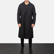 Men's Detective Schwarz Wool Ledermantel für Herren - Seitenansicht mit ergonomischem Ärmelschnitt
