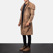 Distressed Brown Semi-Aniline Snuffed Trench Coat - Rückansicht mit passgenauen Schultern &amp; sauberem Saum