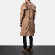 Men's Deux Braun Leather Duster für Herren - Seitenansicht mit ergonomischem Ärmelschnitt