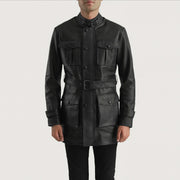 Detailansicht of High neck with Belt &amp; Snap button Hardware on Dolf Schwarz Lederjacke für Herren