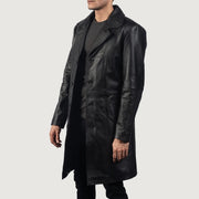 Black Cowhide leather Coat - Rückansicht mit passgenauen Schultern &amp; sauberem Saum