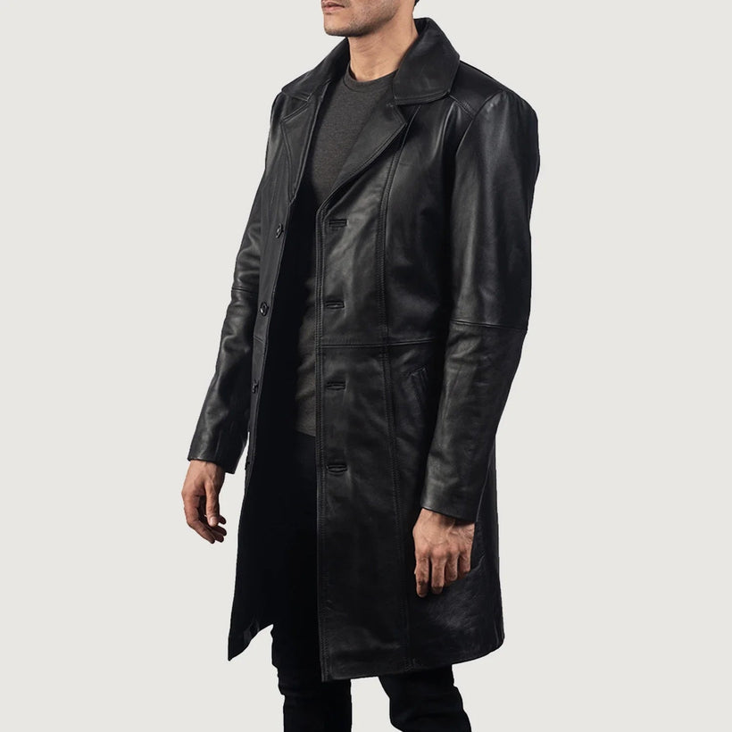 Don Long Schwarz Ledermantel für Herren