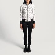 Detailansicht of Varsity &amp; Zipper Hardware on Women's Donna Blake Weiß Leder-Bomberjacke für Damen