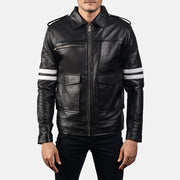Dragonhide Schwarz Lederjacke für Herren in Black Sheepskin Leather - Vorderansicht &amp; maßgeschneiderte Silhouette | Online Kaufen