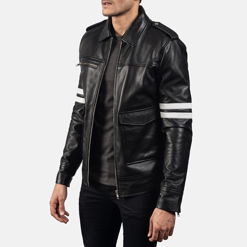 Black Sheepskin Leather Biker Jacket - Rückansicht mit passgenauen Schultern &amp; sauberem Saum