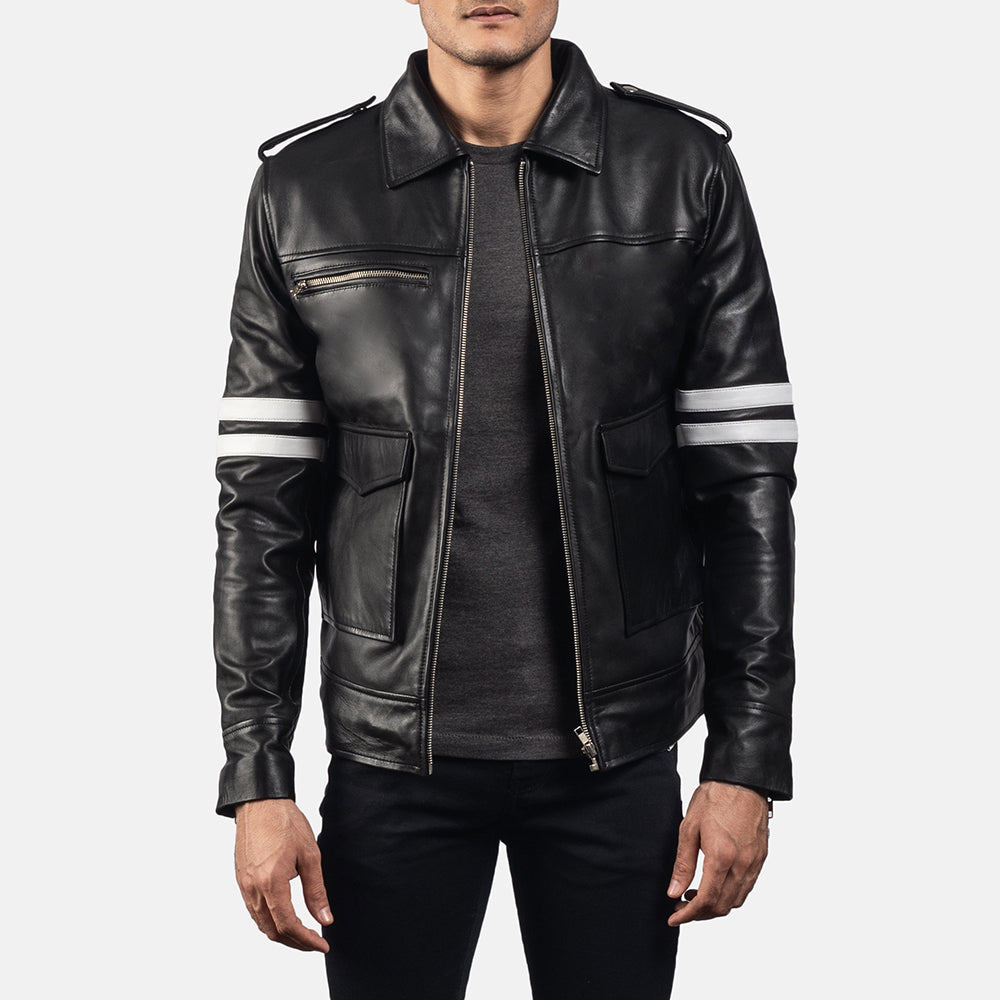 Dragonhide Schwarz Lederjacke für Herren - Seitenansicht mit ergonomischem Ärmelschnitt