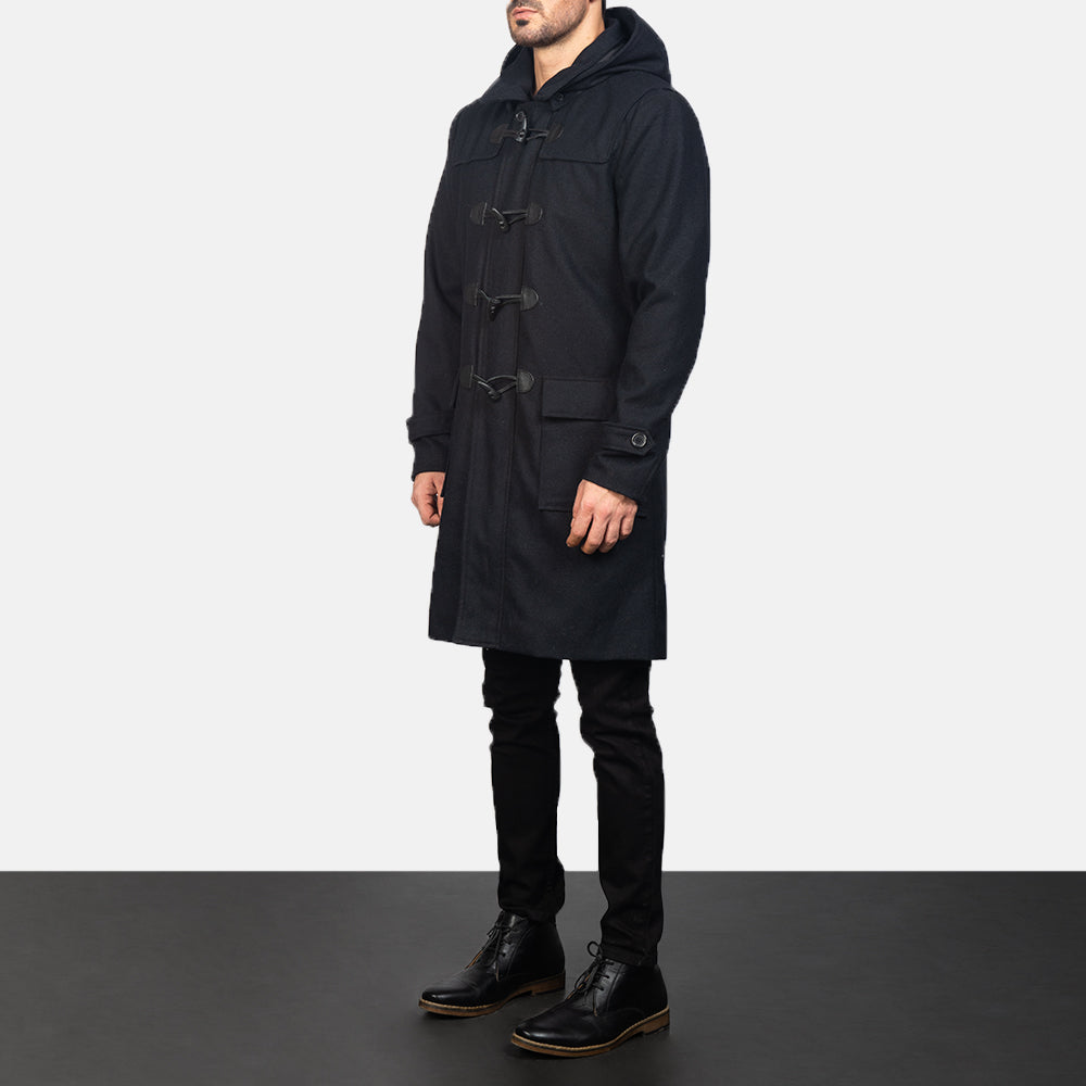Black Synthetic Wool Trench Coat - Rückansicht mit passgenauen Schultern &amp; sauberem Saum