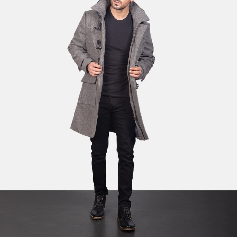 Drake Grau Wool Hooded Duffle Ledermantel für Herren