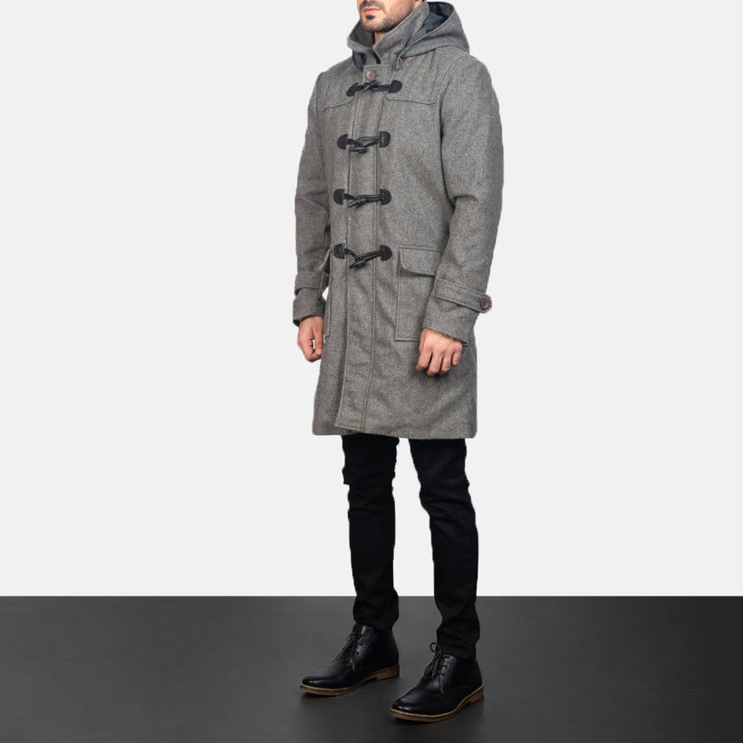 Drake Grau Wool Hooded Duffle Ledermantel für Herren