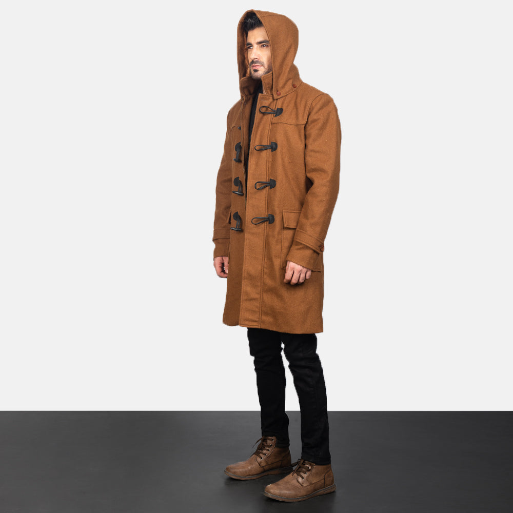 
Khaki Synthetic Wool Trench Coat - Rückansicht mit passgenauen Schultern & sauberem Saum