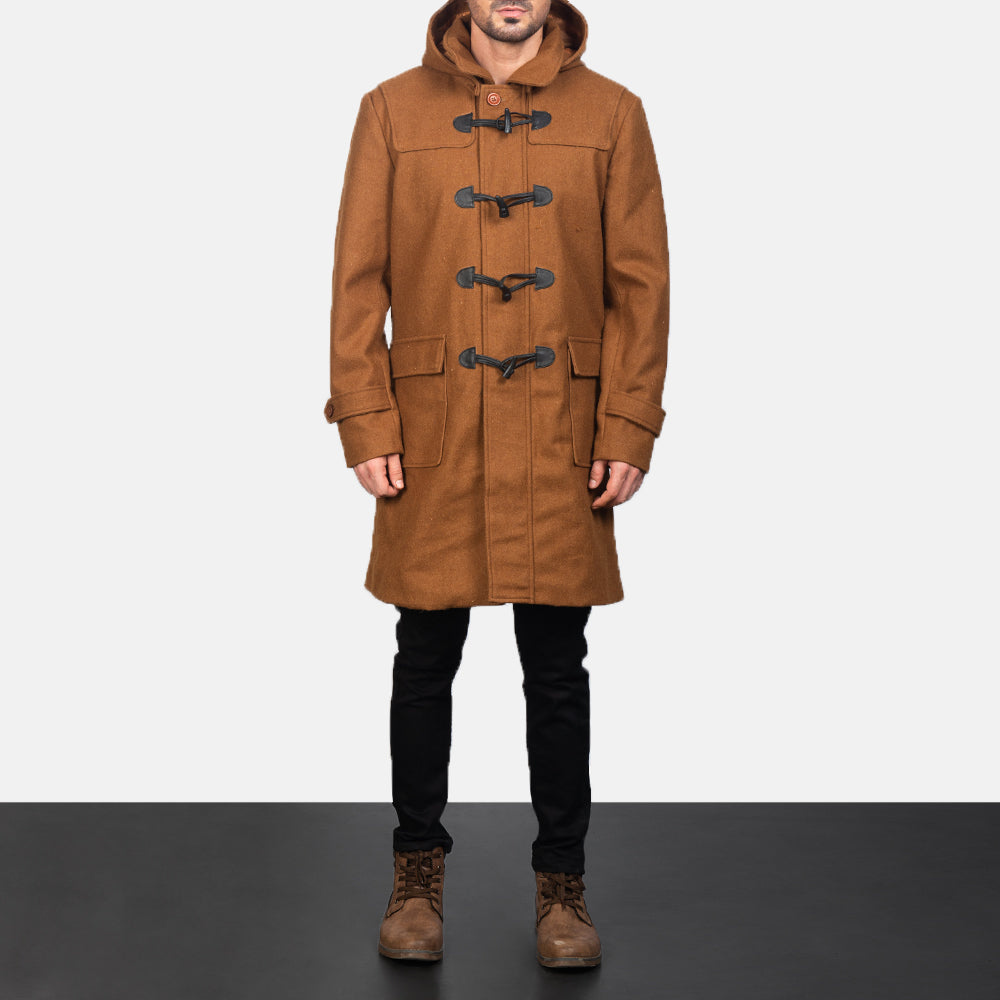 
Detailansicht of Shirt with Removable Hood & Toggle Buttons with Placket & Zipper Hardware on Drake Khaki Wool Duffle Coat
