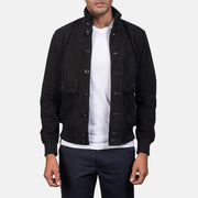 Men's Eaton Brown Suede Bomber Jacket in Brown Goatskin Suede - Vorderansicht &amp; maßgeschneiderte Silhouette | Online Kaufen