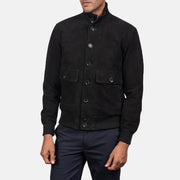 Men's Eaton Brown Suede Bomber Jacket - Seitenansicht mit ergonomischem Ärmelschnitt