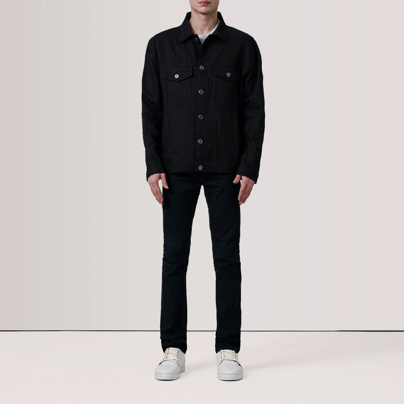 Eddie Schwarz Oversized Denim Trucker Lederjacke für Herren