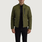 Elliot Grün Lightweight Lederjacke für Herren in Green Full-Grain Leather - Vorderansicht &amp; maßgeschneiderte Silhouette | Online Kaufen