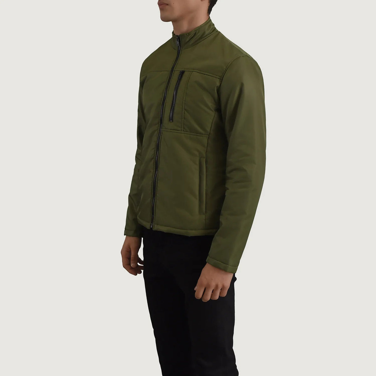 Green Full-Grain Leather Winter Jacket - Rückansicht mit passgenauen Schultern &amp; sauberem Saum