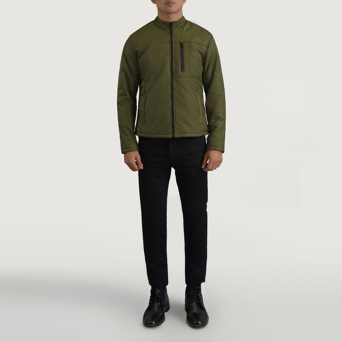 Elliot Grün Lightweight Lederjacke für Herren - Seitenansicht mit ergonomischem Ärmelschnitt