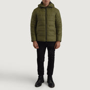 
Erico Grün Hooded Puffer Lederjacke für Herren - Seitenansicht mit ergonomischem Ärmelschnitt & sportlicher Passform