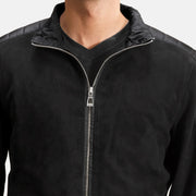 Detailansicht of High Neck &amp; Zipper Hardware on Men's Ethan Hybrid Suede Leder-Bomberjacke für Herren