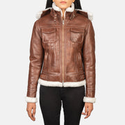
Fiona Brown Hooded Shearling Leather Jacket in Brown Sheepskin Snuffed - Vorderansicht & maßgeschneiderte Silhouette | Online Kaufen