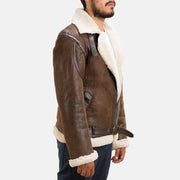 Detailansicht of Notch &amp; Zipper with Waist belt Hardware on Men's Forest Double Face Lammfelljacke für Herren